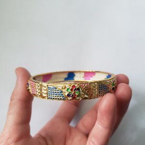 VTG Colourful Floral Gold Toned Bangle Bracelet